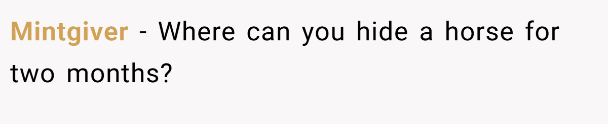 Mintgiver - Where can you hide a horse for two months?