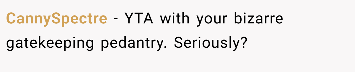 CannySpectre − YTA with your bizarre gatekeeping pedantry. Seriously?