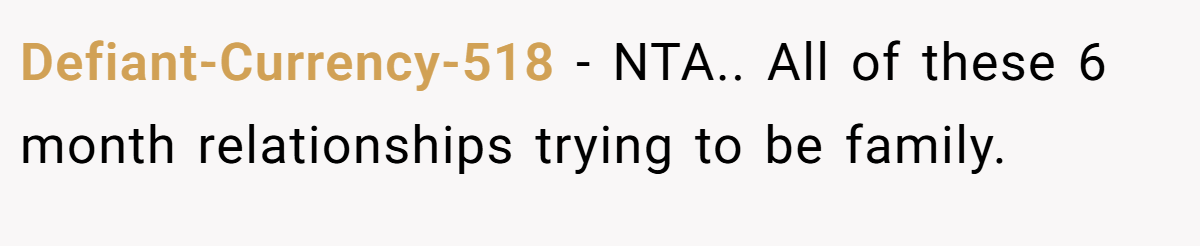 Defiant-Currency-518 − NTA.. All of these 6 month relationships trying to be family.