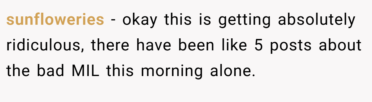 sunfloweries − okay this is getting absolutely ridiculous, there have been like 5 posts about the bad MIL this morning alone.