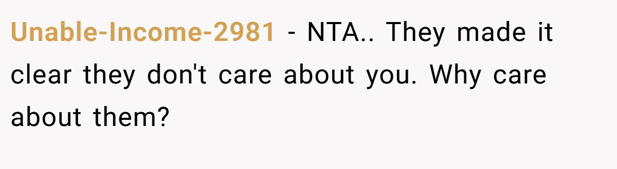 Unable-Income-2981 − NTA.. They made it clear they don't care about you. Why care about them?