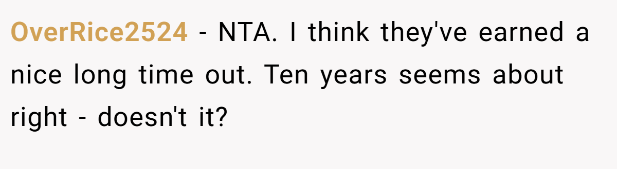 OverRice2524 − NTA. I think they've earned a nice long time out. Ten years seems about right - doesn't it?