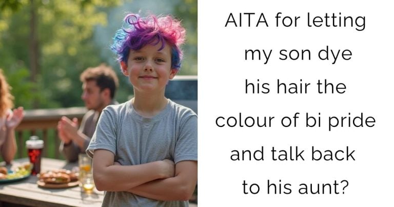 AITA for letting my son dye his hair the colour of bi pride and talk back to his aunt?