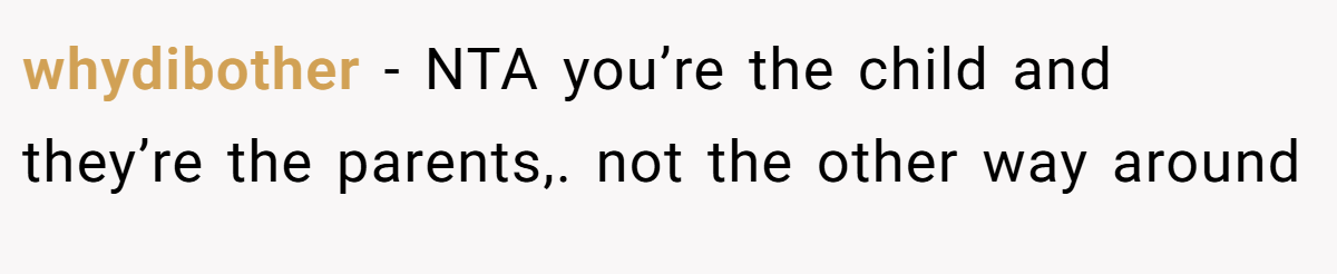 whydibother − NTA you’re the child and they’re the parents,. not the other way around