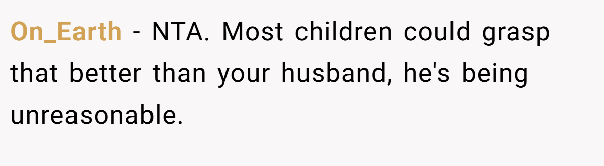 On_Earth − NTA. Most children could grasp that better than your husband, he's being unreasonable.