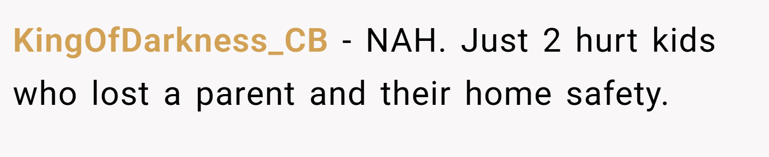 KingOfDarkness_CB − NAH. Just 2 hurt kids who lost a parent and their home safety.