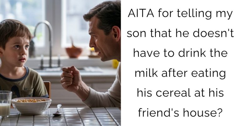AITA for telling my son that he doesn’t have to drink the milk after eating his cereal at his friend’s house?