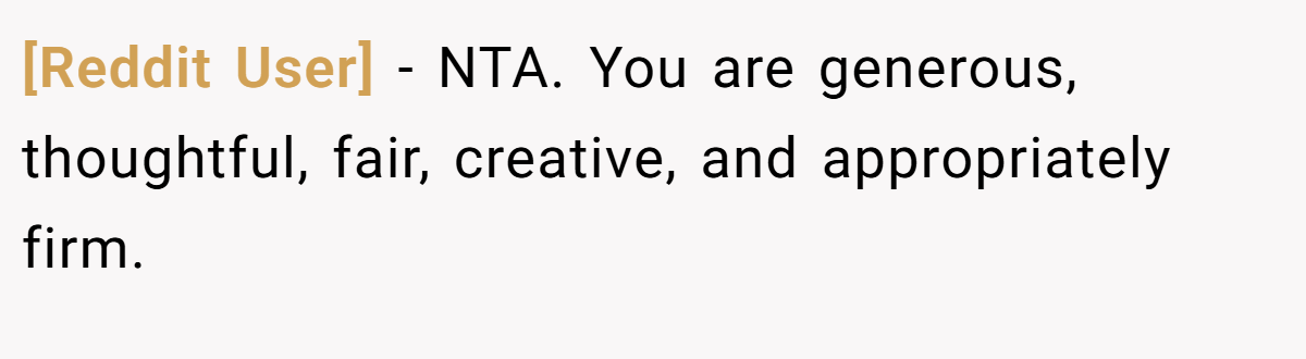[Reddit User] − NTA. You are generous, thoughtful, fair, creative, and appropriately firm.