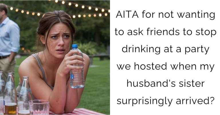 AITA for not wanting to ask friends to stop drinking at a party we hosted when my husband’s sister surprisingly arrived?