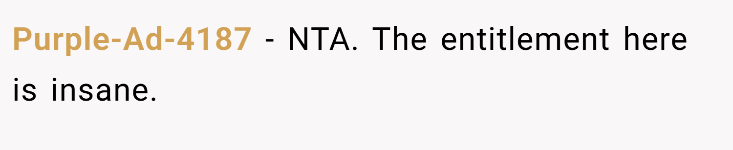 Purple-Ad-4187 − NTA. The entitlement here is insane.