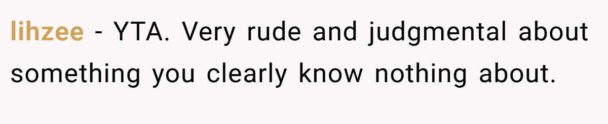 lihzee − YTA. Very rude and judgmental about something you clearly know nothing about.