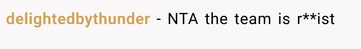 delightedbythunder − NTA the team is r**ist