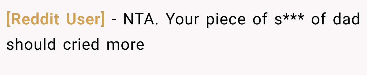 [Reddit User] − NTA. Your piece of s*** of dad should cried more
