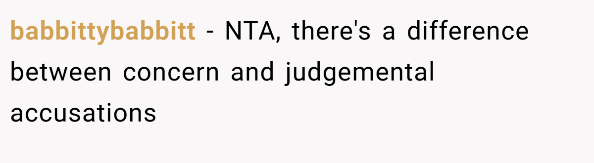 babbittybabbitt − NTA, there's a difference between concern and judgemental accusations