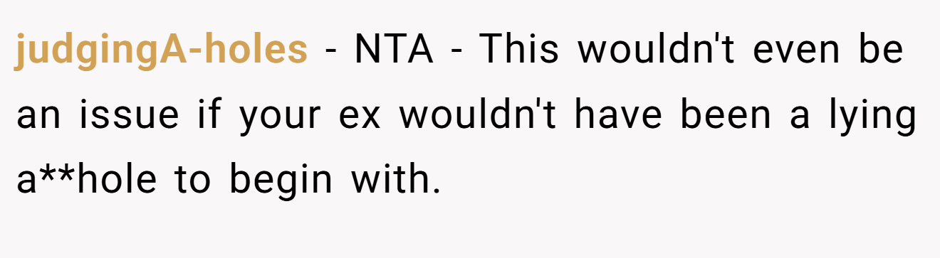judgingA-holes - NTA - This wouldn't even be an issue if your ex wouldn't have been a lying a**hole to begin with.