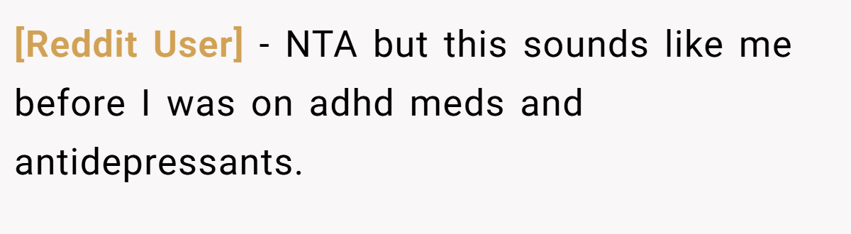 [Reddit User] − NTA but this sounds like me before I was on adhd meds and antidepressants.