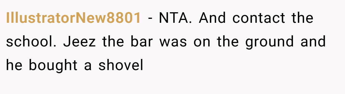 IllustratorNew8801 - NTA. And contact the school. Jeez the bar was on the ground and he bought a shovel