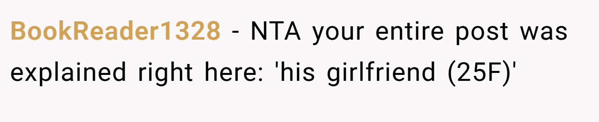BookReader1328 − NTA your entire post was explained right here: 'his girlfriend (25F)'