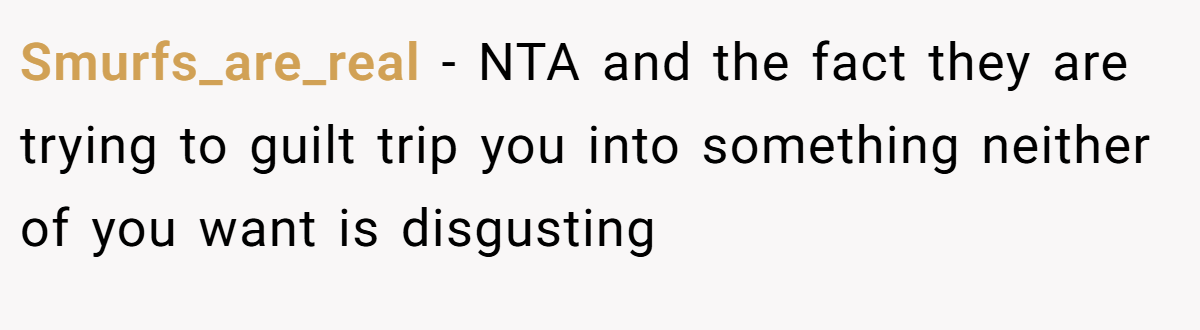 Smurfs_are_real − NTA and the fact they are trying to guilt trip you into something neither of you want is disgusting