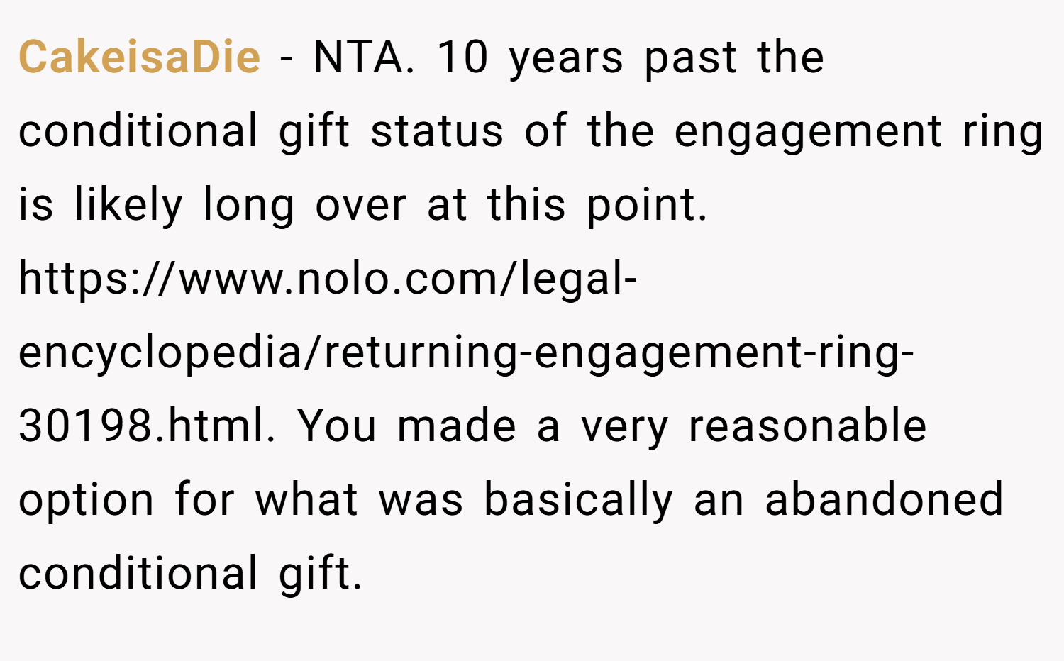 CakeisaDie − NTA. 10 years past the conditional gift status of the engagement ring is likely long over at this point. https://www.nolo.com/legal-encyclopedia/returning-engagement-ring-30198.html. You made a very reasonable option for what was basically an abandoned conditional gift.