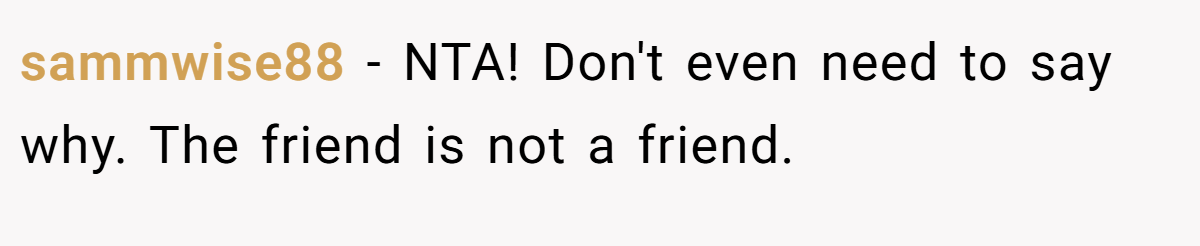 sammwise88 − NTA! Don't even need to say why. The friend is not a friend.