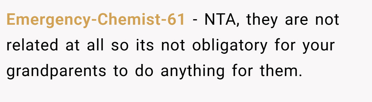 Emergency-Chemist-61 - NTA, they are not related at all so its not obligatory for your grandparents to do anything for them.
