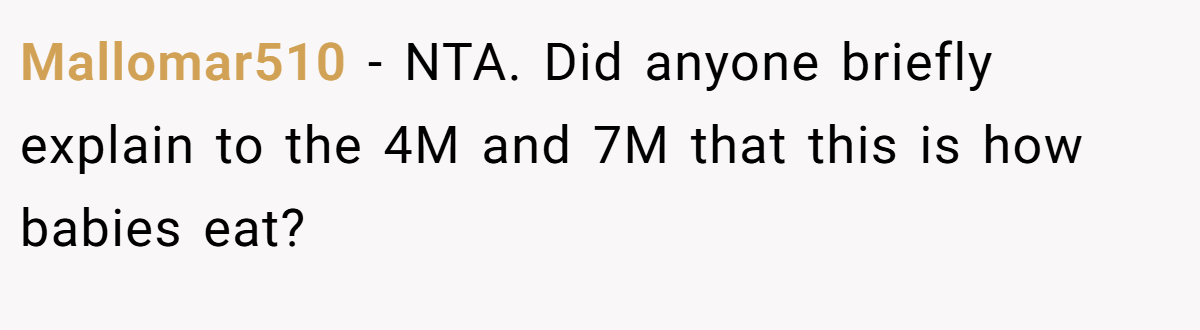 Mallomar510 - NTA. Did anyone briefly explain to the 4M and 7M that this is how babies eat?