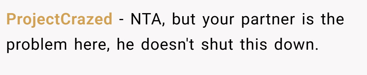 ProjectCrazed - NTA, but your partner is the problem here, he doesn't shut this down.