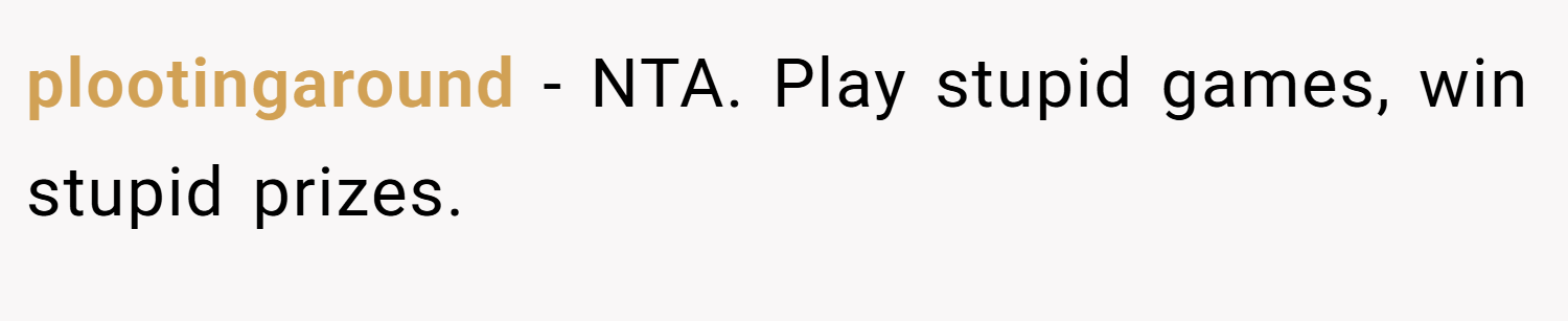 plootingaround − NTA. Play stupid games, win stupid prizes.