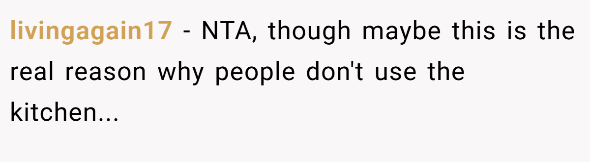 livingagain17 - NTA, though maybe this is the real reason why people don't use the kitchen...