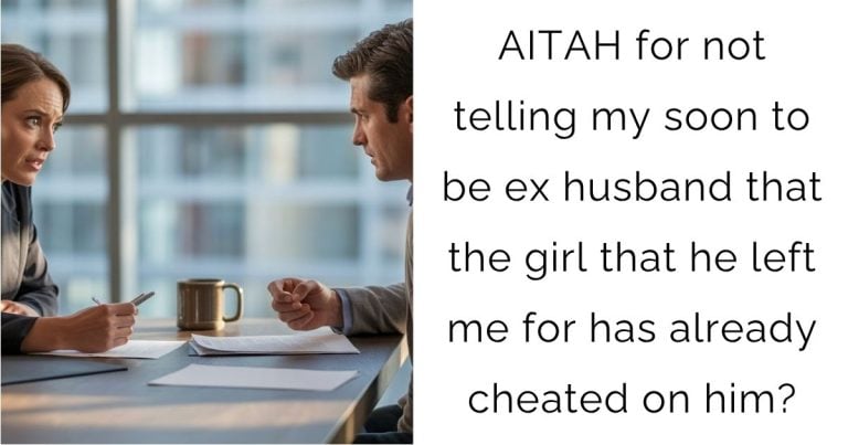 AITAH for not telling my soon to be ex husband that the girl that he left me for has already cheated on him?