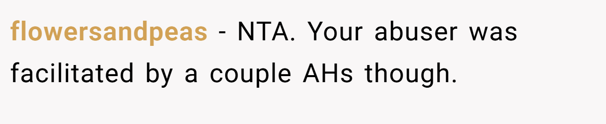 flowersandpeas − NTA. Your abuser was facilitated by a couple AHs though.