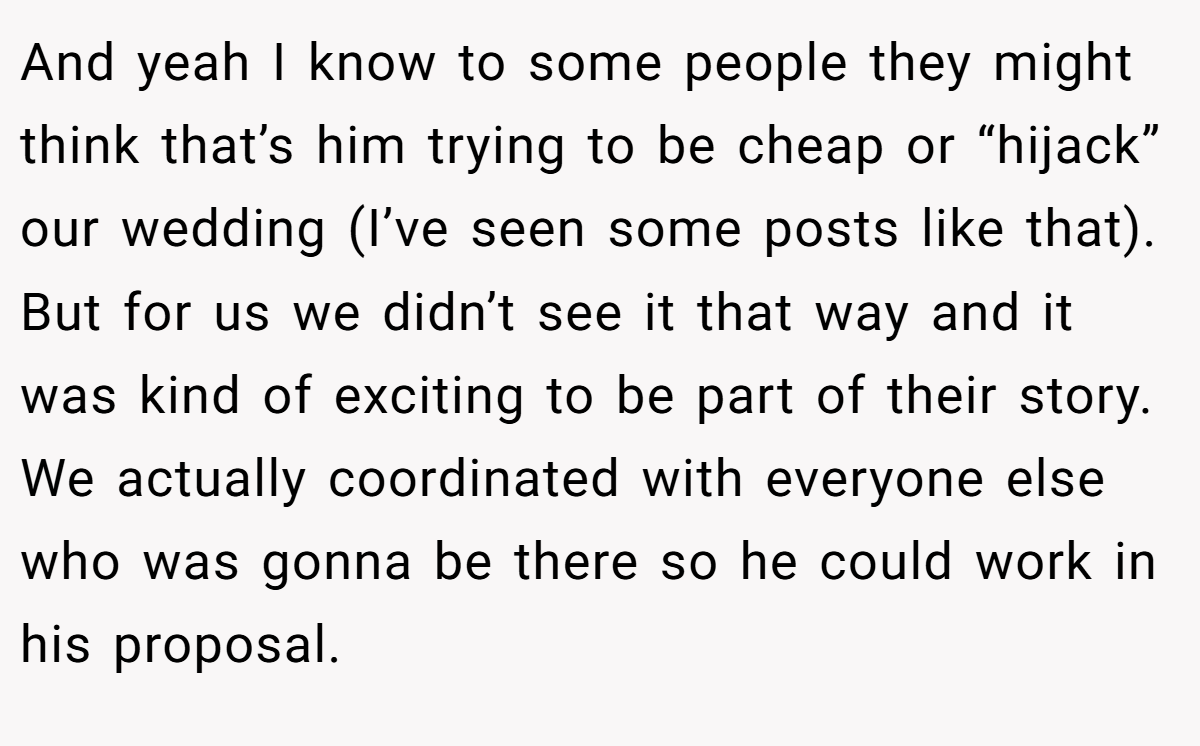 And yeah I know to some people they might think that’s him trying to be cheap or “hijack” our wedding (I’ve seen some posts like that). But for us we didn’t see it that way and it was kind of exciting to be part of their story. We actually coordinated with everyone else who was gonna be there so he could work in his proposal.