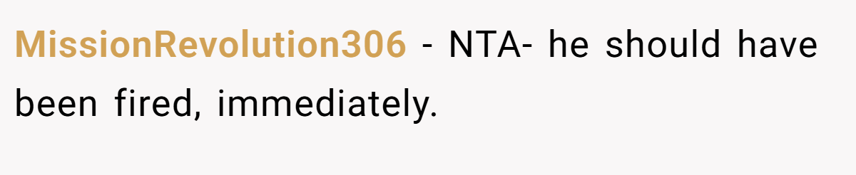 MissionRevolution306 - NTA- he should have been fired, immediately.