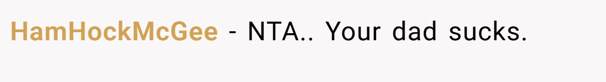 HamHockMcGee − NTA.. Your dad sucks.