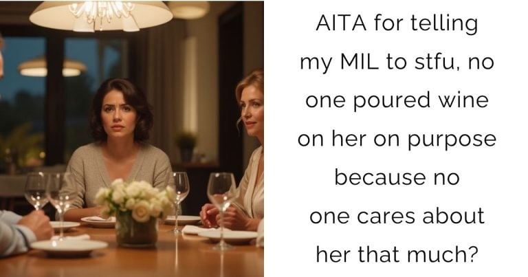 AITA for telling my MIL to stfu, no one poured wine on her on purpose because no one cares about her that much?
