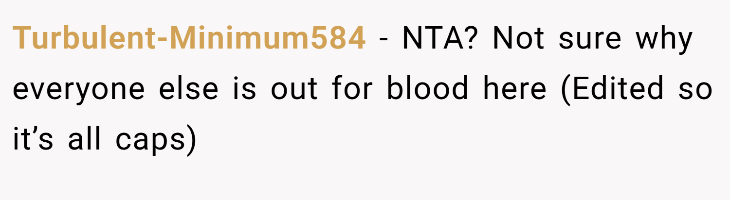 Turbulent-Minimum584 − NTA? Not sure why everyone else is out for blood here (Edited so it’s all caps)
