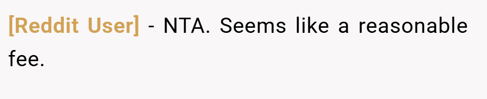 [Reddit User] − NTA. Seems like a reasonable fee.