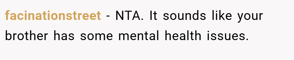 facinationstreet − NTA. It sounds like your brother has some mental health issues.