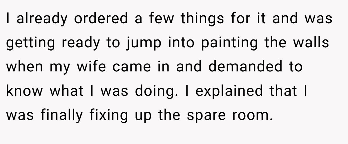 I already ordered a few things for it and was getting ready to jump into painting the walls when my wife came in and demanded to know what I was doing. I explained that I was finally fixing up the spare room.