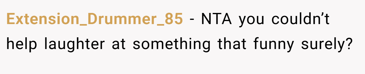 Extension_Drummer_85 - NTA you couldn’t help laughter at something that funny surely?