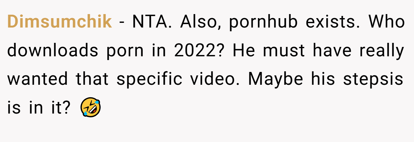 Dimsumchik - NTA. Also, pornhub exists. Who downloads porn in 2022? He must have really wanted that specific video. Maybe his stepsis is in it? 🤣
