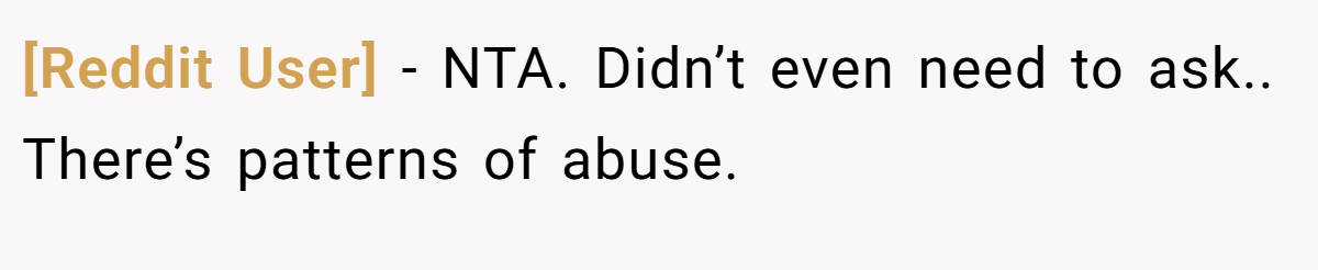 [Reddit User] - NTA. Didn’t even need to ask.. There’s patterns of abuse.