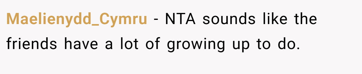 Maelienydd_Cymru − NTA sounds like the friends have a lot of growing up to do.
