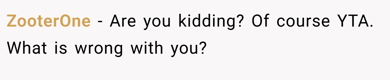 ZooterOne − Are you kidding? Of course YTA. What is wrong with you?