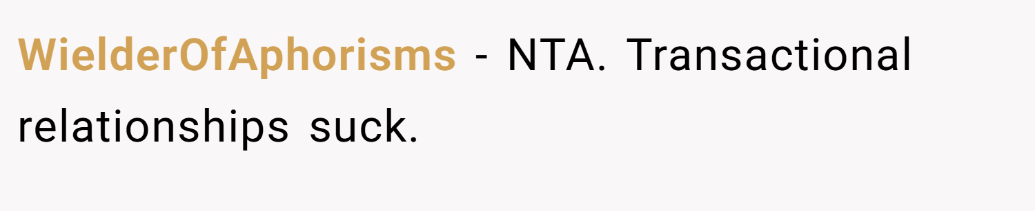 WielderOfAphorisms − NTA. Transactional relationships suck.