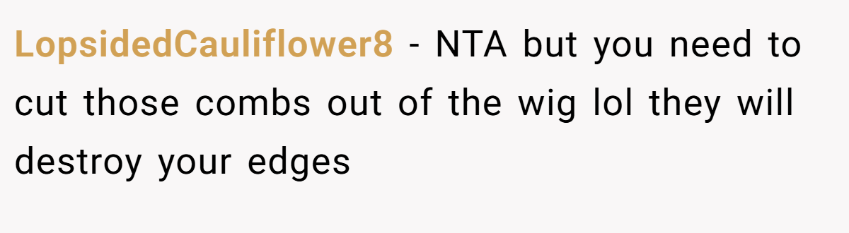 LopsidedCauliflower8 - NTA but you need to cut those combs out of the wig lol they will destroy your edges