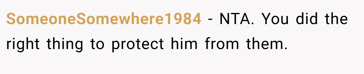 SomeoneSomewhere1984 − NTA. You did the right thing to protect him from them.