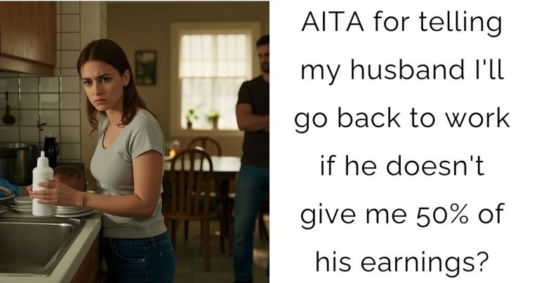 AITA for telling my husband I’ll go back to work if he doesn’t give me 50% of his earnings?