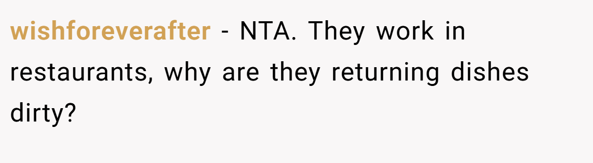 wishforeverafter − NTA. They work in restaurants, why are they returning dishes dirty?